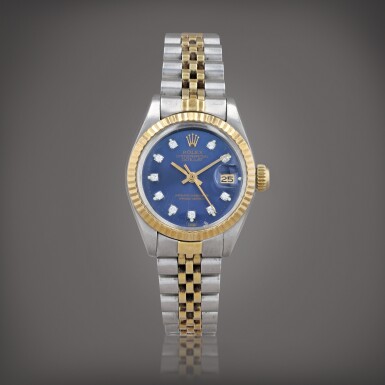 View full screen - View 1 of Lot 437. Lady Datejust, reference 6917 Montre bracelet en acier et or jaune avec index diamant et date | Stainless steel and yellow gold wristwatch with diamond indexes, date and bracelet Vers 1982 | Circa 1982.