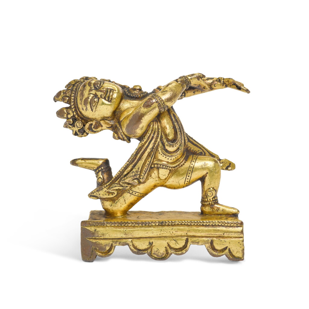 View full screen - View 1 of Lot 133. A small gilt copper alloy figure of Nagaraja, Tibet, 18th century.