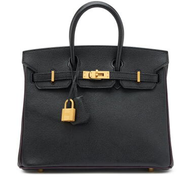 View full screen - View 1 of Lot 79. Black Chèvre and Raisin HSS Birkin 25 Brushed Gold Hardware, 2017 .