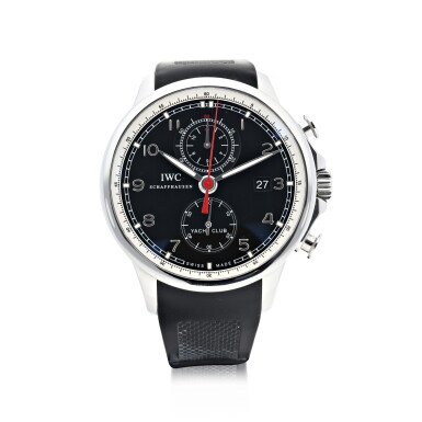 View full screen - View 1 of Lot 26. IWC | REFERENCE 390210 PORTUGIESER YACHT CLUB CHRONOGRAPH A STAINLESS STEEL AUTOMATIC CHRONOGRAPH WRISTWATCH WITH DATE, CIRCA 2014.