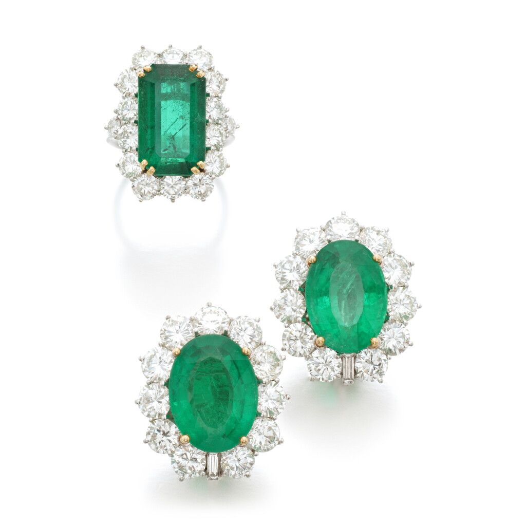 View full screen - View 1 of Lot 934. Emerald and Diamond Demi-Parure.