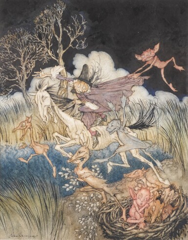 View full screen - View 1 of Lot 21. Arthur Rackham | Original illustration for The Legend of Sleepy Hollow (The nightmare, with her whole ninefold).