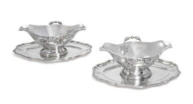 View full screen - View 1 of Lot 125. A pair of French silver sauceboats, Andre Aucoc, Paris, circa 1900, Andre Aucoc, Paris, circa 1900.