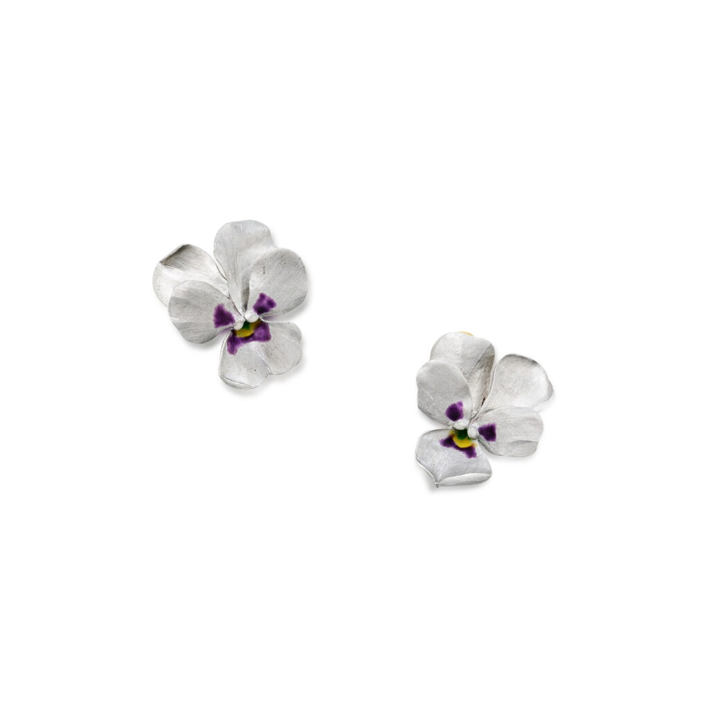 View full screen - View 1 of Lot 155. Pair of Aluminum 'Pansy' Earclips, France.