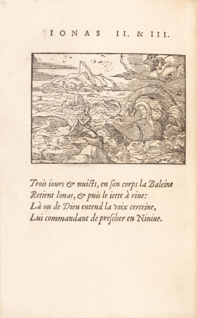 View full screen - View 1 of Lot 19. Quadrins historiques de la Bible... Lyon, 1553. In-8. Maroquin de Chambolle-Duru..