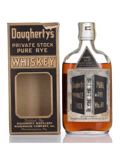 View full screen - View 1 of Lot 112. Dougherty's 13 Year Old Private Stock Pure Rye 100 Proof 1917 (1 BT Pint).
