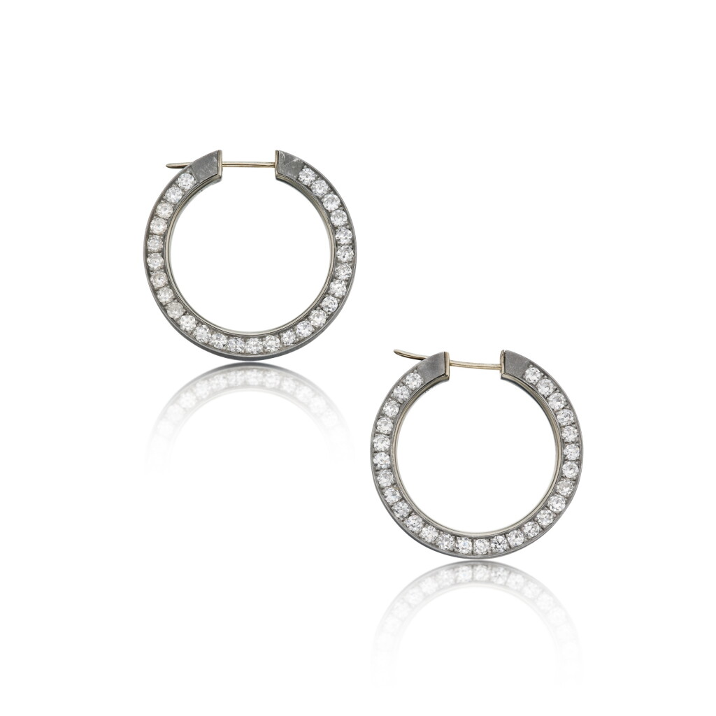 View full screen - View 1 of Lot 77. Pair of Aluminum and Diamond Earrings.