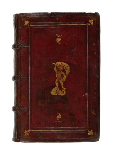 View full screen - View 1 of Lot 126. Anthologia graeca, Venice, Aldus, 1521, chestnut morocco gilt by the Fugger Binder.