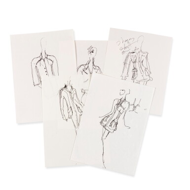 View full screen - View 1 of Lot 23. Five original sketches for fashion.