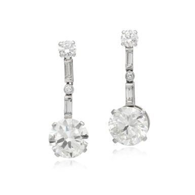 View full screen - View 1 of Lot 173. Pair of diamond earrings.