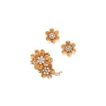 Cartier | Gold and Diamond 'Coffee Bean' Clip-Brooch || Pair of Gold and Diamond Earclips