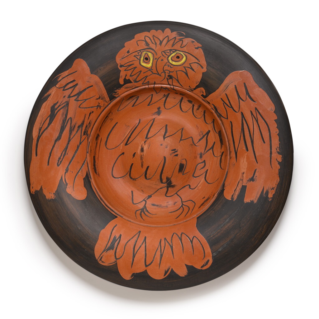 View full screen - View 1 of Lot 14. Hibou rouge sur fond noir (A. R. 399).
