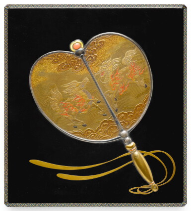 View full screen - View 1 of Lot 55. A LACQUER SUZURIBAKO DECORATED WITH A FAN, MEIJI PERIOD, LATE 19TH CENTURY.
