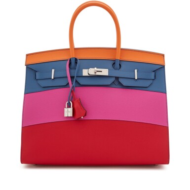 View full screen - View 1 of Lot 1316. Limited Edition Apricot, Bleu Agate, Magnolia and Rouge Casaque Epsom Sunset Rainbow Birkin 35 Sellier Palladium Hardware, 2021.
