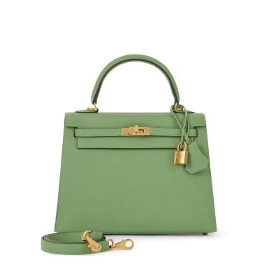 View full screen - View 1 of Lot 59. Vert Criquet Epsom Kelly Sellier 25 Gold Hardware, 2021.