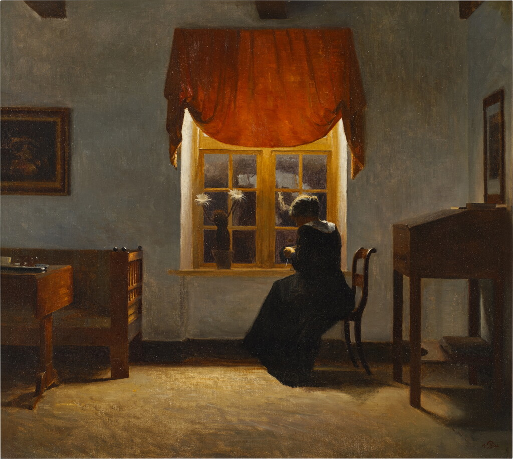 View full screen - View 1 of Lot 135. Woman Knitting by a Window.