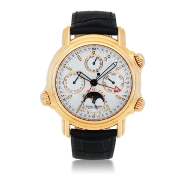 View full screen - View 1 of Lot 656. JAEGER-LECOULTRE | GRAND REVÉIL, REF 180.2.99 LIMITED EDITION PINK GOLD PERPETUAL CALENDAR WRISTWATCH WITH ALARM, MOON PHASES, 24-HOUR AND YEAR INDICATION CIRCA 1995.