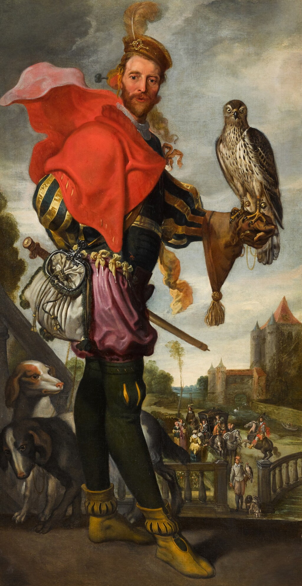 View full screen - View 1 of Lot 48. Portrait of a falconer, the Amsterdam Gate in Haarlem in the distance.