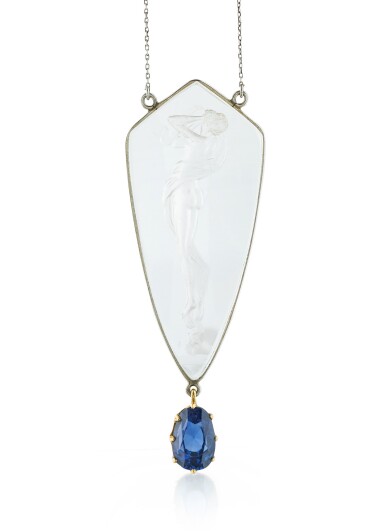 View full screen - View 1 of Lot 2. Collier-pendentif cristal et saphir, "Danseuse à l'écharpe" | Crystal and sapphire pendant-necklace, 'Scarf Dancer' .