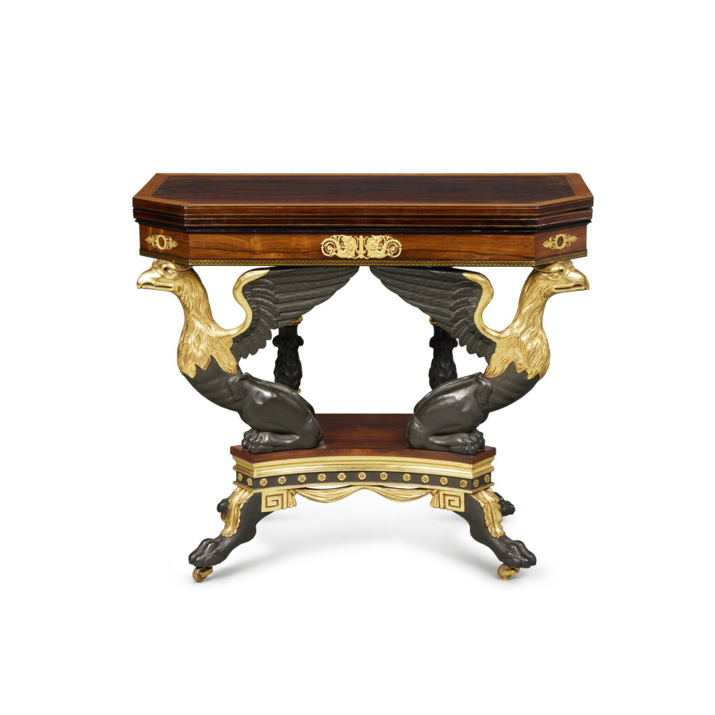View full screen - View 1 of Lot 124. A Very Fine and Rare Classical Eagle-Carved Games Table, attributed to Duncan Phyfe (1768-1854), New York, circa 1825 .