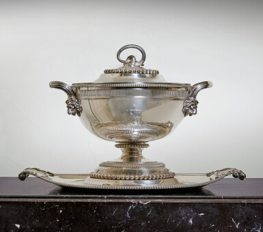 View full screen - View 1 of Lot 176. A George III Silver Soup Tureen, Cover and Stand, Paul Storr, London, 1804.