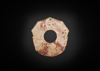 View full screen - View 1 of Lot 3797. A large calcified jade notched axe, qi, Shang dynasty | 商 玉戚.