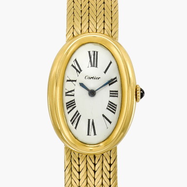 View full screen - View 1 of Lot 14. Baignoire | A yellow gold wristwatch with bracelet | Circa 1965.