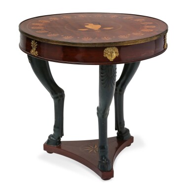 View full screen - View 1 of Lot 6. A CONSULAT MAHOGANY AND MARQUETRY GUÉRIDON, CIRCA 1800 | GUÉRIDON EN PLACAGE D'ACAJOU ET MARQUETERIE D'ÉPOQUE CONSULAT, VERS 1800.