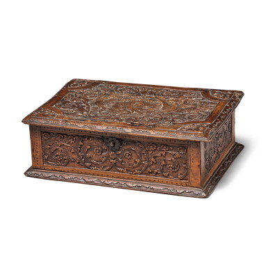 View full screen - View 1 of Lot 406. Louis XIV Rectangular Carved Bois de Sainte-Lucie (Cherrywood) Box, Late 17th Century.