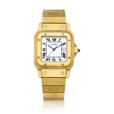 View full screen - View 1 of Lot 8109. Santos | A yellow gold wristwatch with date and bracelet, Circa 1985 | 卡地亞 | Santos | 黃金鏈帶腕錶,備日期顯示,約1985年製.