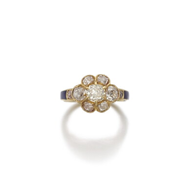View full screen - View 1 of Lot 983. Diamond and enamel ring, early 20th century.