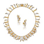 Gold and Diamond Necklace and Pair of Earclips