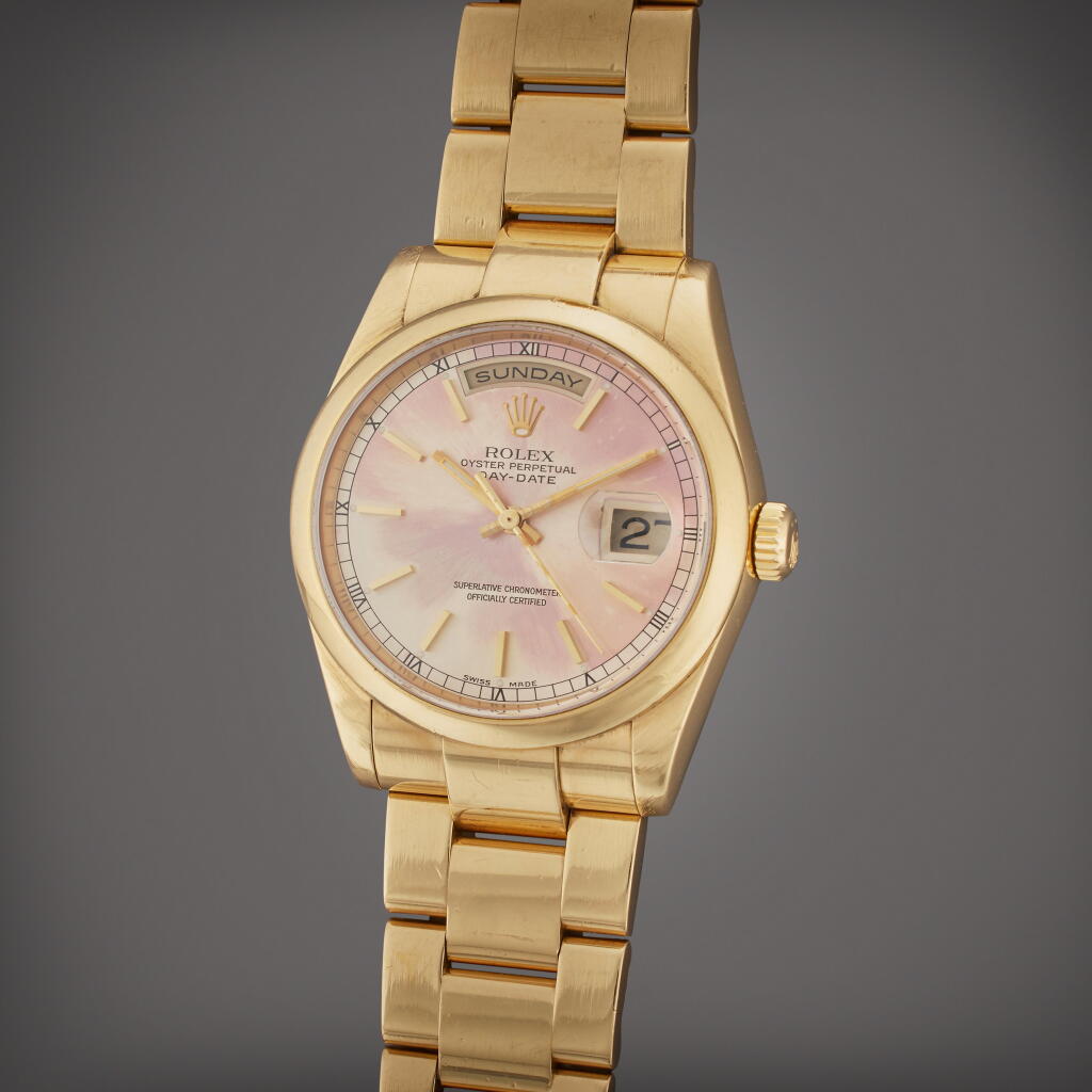 View full screen - View 1 of Lot 12. Reference 118208 Day-Date | A yellow gold automatic wristwatch with day, date, and bracelet, Circa 2000.