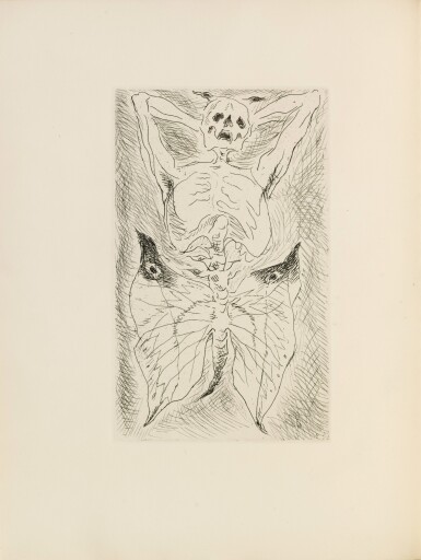 View full screen - View 1 of Lot 167. Les Sans cou. 1934. 1/130 ex. Eau-forte originale de Masson. Envoi a.s. de Desnos à Skira.