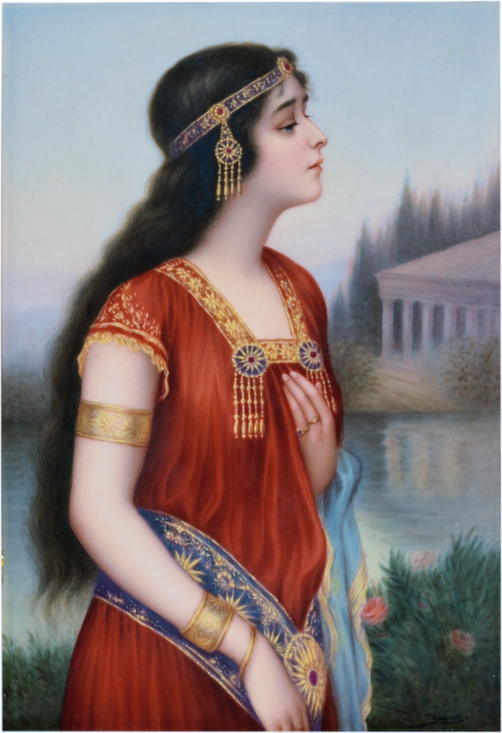 View full screen - View 1 of Lot 422. A Berlin (K.P.M.) Rectangular Plaque, 'Esther', Late 19th Century.