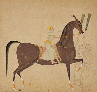 View full screen - View 1 of Lot 73. A portrait of the royal stallion Laldan Bebha, attributable to Bhavanidas, India, Rajasthan, Kishangarh, circa 1730-35.