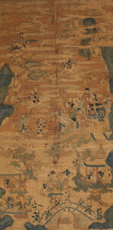 View full screen - View 1 of Lot 1121. A large kesi 'immortals' panel, Qing dynasty, 19th century | 清十九世紀 緙絲群仙祝壽圖掛屏.