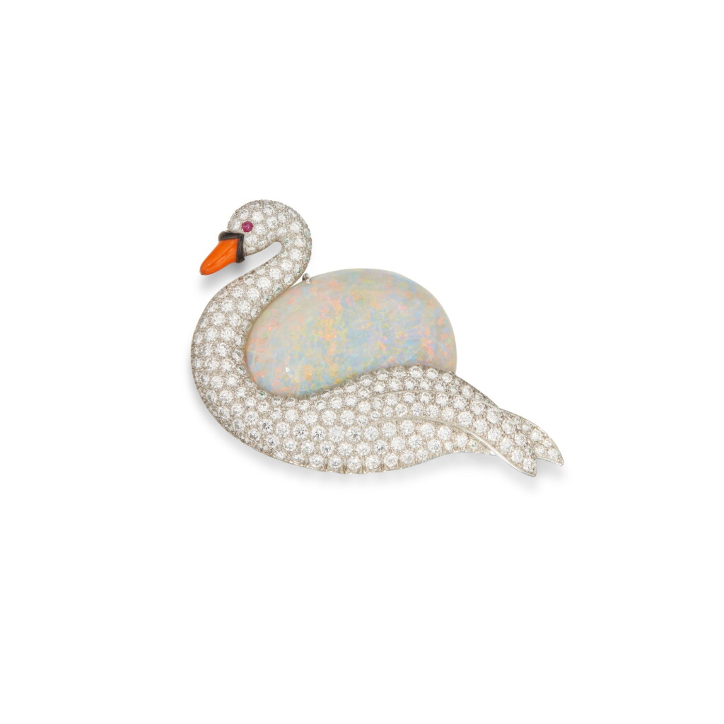 View full screen - View 1 of Lot 156. Opal, Ruby, Enamel and Diamond Brooch.