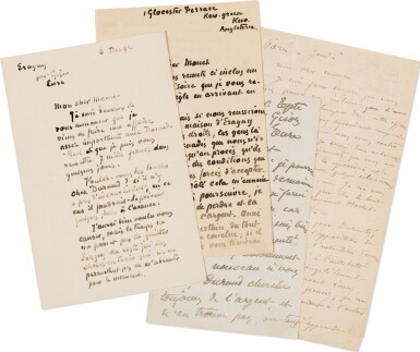 View full screen - View 1 of Lot 53. 4 lettres autographes signées à Claude Monet. Belles lettres amicales et artistiques. 1880-1892..