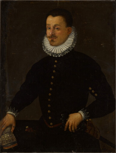 View full screen - View 1 of Lot 222. Portrait of a gentleman, resting his right hand on a gauntlet.