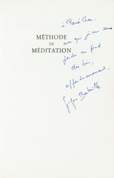 View full screen - View 1 of Lot 81. Méthode de méditation. 1947. Broché. Édition originale. Bel envoi à René Char.