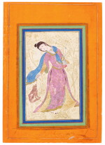 A LADY WITH A DOG, DECCAN, GOLCONDA, CIRCA 1630-50, OR PERSIA, ISFAHAN, SECOND HALF 17TH CENTURY