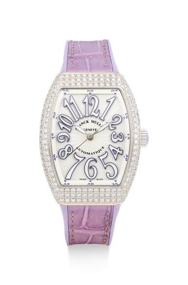 View full screen - View 1 of Lot 8239. FRANCK MULLER | VANGUARD LADY, REFERENCE V32 SC AT FO D, A WHITE GOLD AND DIAMOND-SET WRISTWATCH, CIRCA 2016.