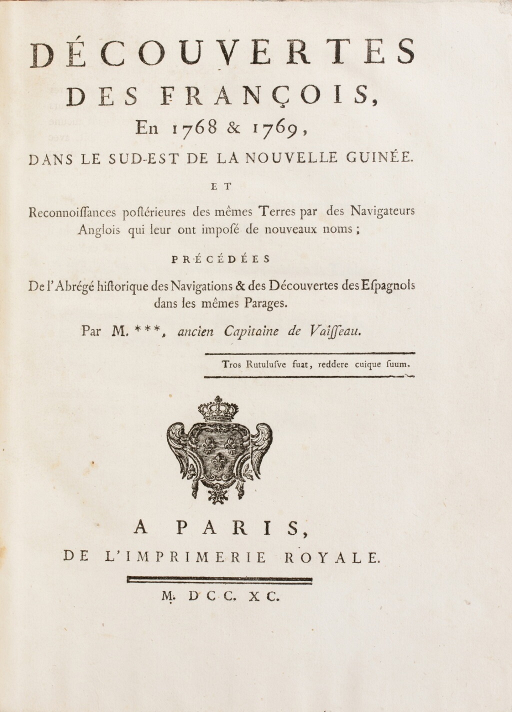 View full screen - View 1 of Lot 124. Découvertes des François en 1768 et 1769, dans le sud-est de la Nouvelle Guinée... Paris, Imprimerie royale, 1790. Édition originale..
