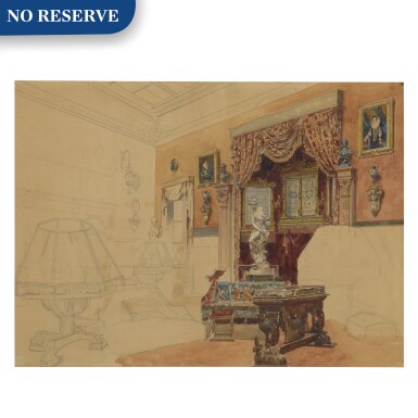 View full screen - View 1 of Lot 166. An unfinished study of an elegant interior.