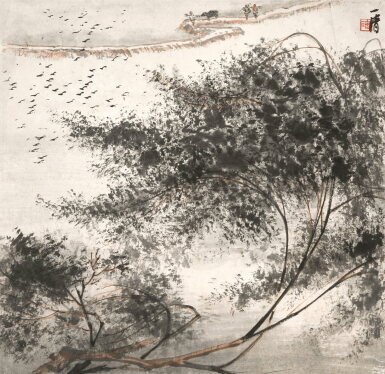 View full screen - View 1 of Lot 3199. 陶一清 田野歸鴉 | Tao Yiqing, Returning Birds in the Countryside.