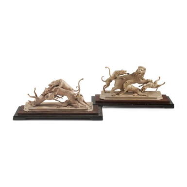 View full screen - View 1 of Lot 184. A pair of terracotta hunt groups.