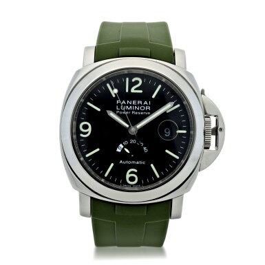 View full screen - View 1 of Lot 179. PANERAI | A LIMITED EDITION STAINLESS STEEL AUTOMATIC WRISTWATCH WITH DATE AND POWER RESERVE, CIRCA 2000.