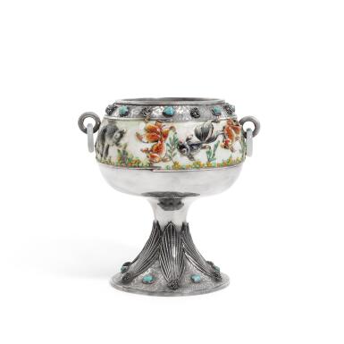View full screen - View 1 of Lot 165. A Chinese silver and enamel standing bowl, unmarked, circa 1900.