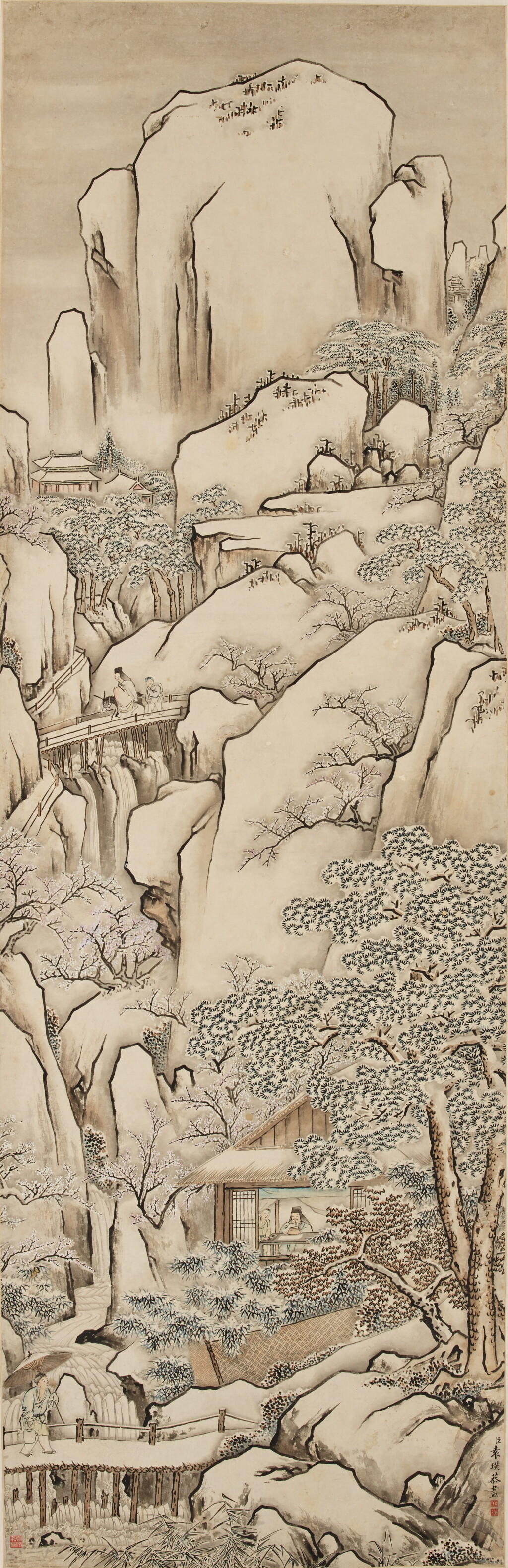 View full screen - View 1 of Lot 2541. Yuan Ying (Qing Dynasty) 袁瑛 (清) | Studio in a Winter Night 雪夜讀書圖.